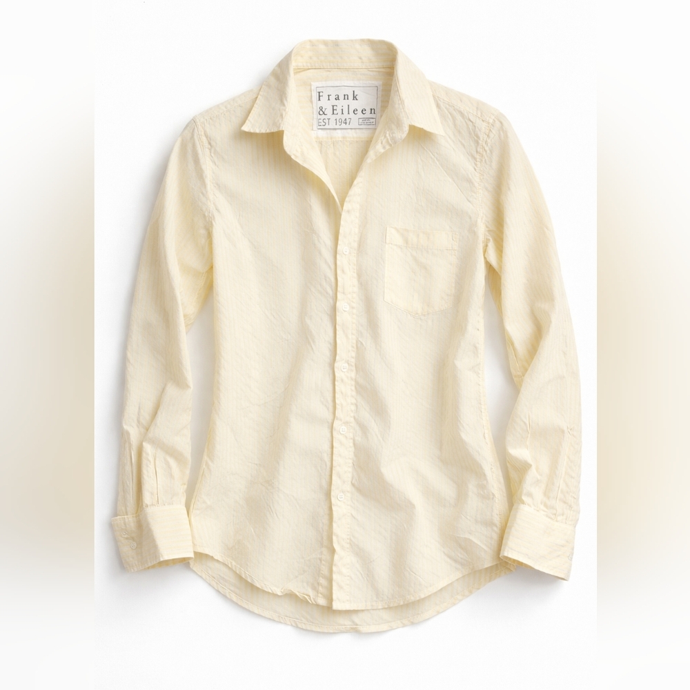 Frank & Eileen Barry XS Yellow Stripe Button Down Shirt Cotton Made USA.